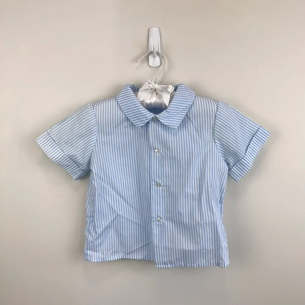 Vintage Blue Applique Circus Shortall Romper Set 3T